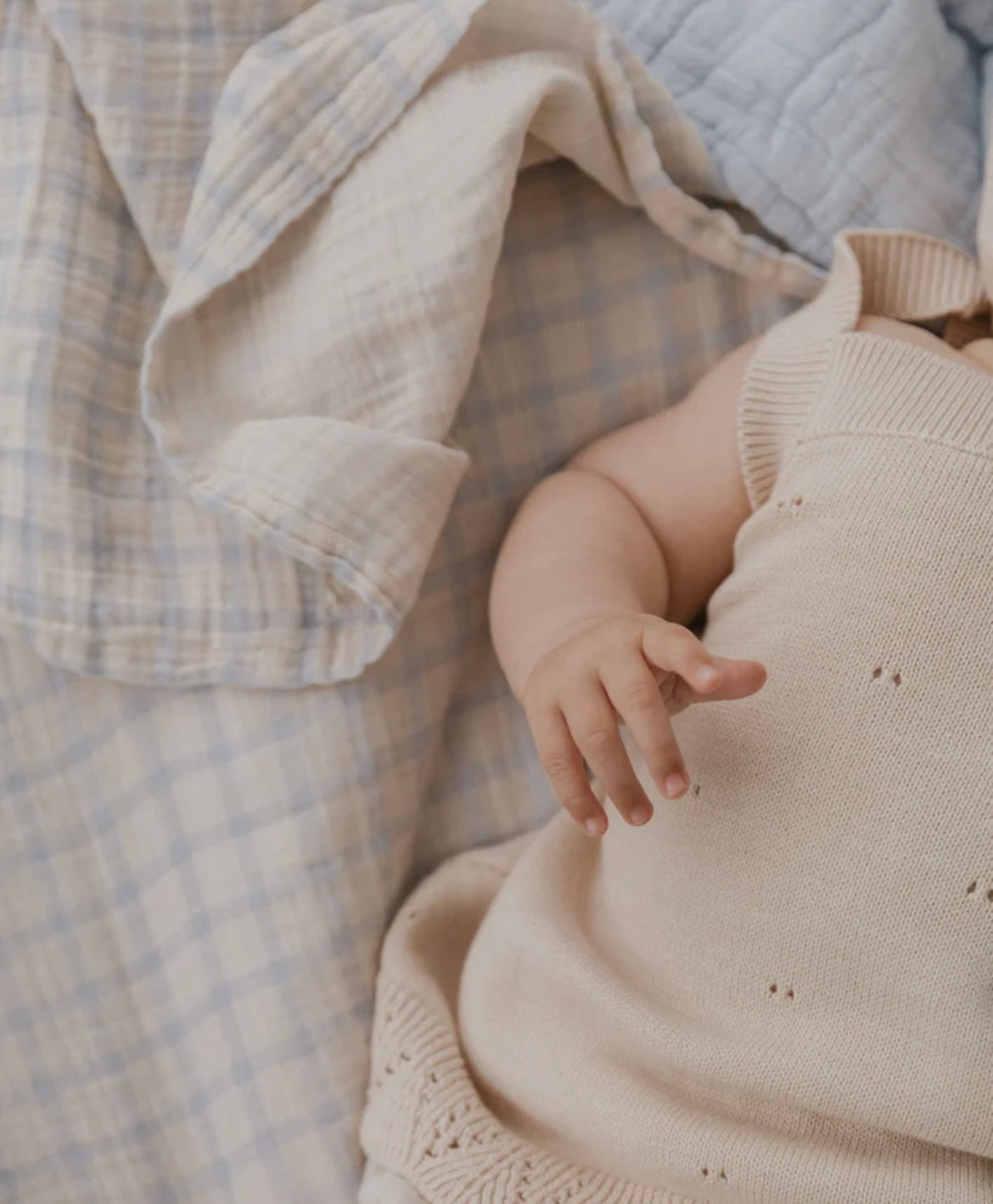 Garbo & Friends Gingham Sky Blue Muslin Swaddle Blanket